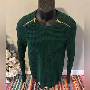 NEW Michael Kors Sweater Zipper Shoulder Designer Fashion Green Medium